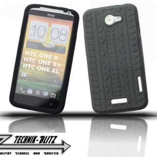 Silikon Schutz-Hülle Reifen Design HTC ONE X+ / X / XL / X PLUS Schwarz