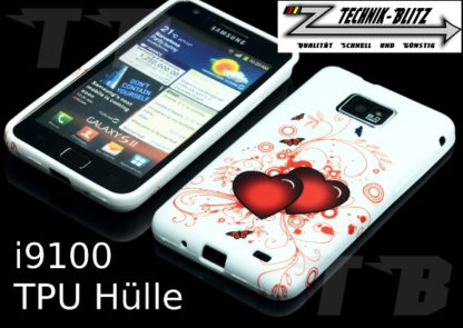 Herz Design Schutz-Hülle Weiß für Samsung Galaxy S2 i9100