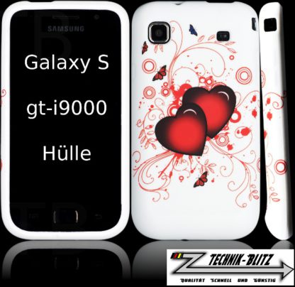 Schutzhülle für Samsung Galaxy S i9000 i9001 S+ Plus Weiß Schmetterling Herzen