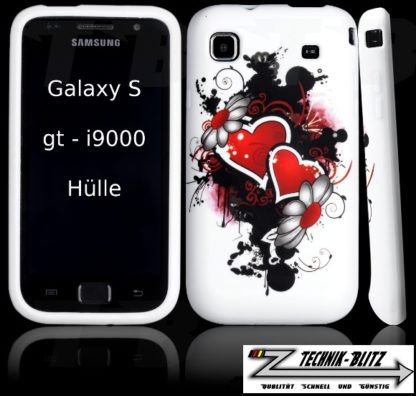 Samsung Galaxy S1 S i9001 i9000 Schutzhülle 2 Herzen Design Weiß