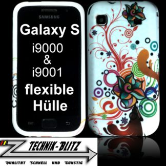 Schutzhülle für Samsung Galaxy S1 S i9000 i9001 in Weiß Crazy Blüte Design