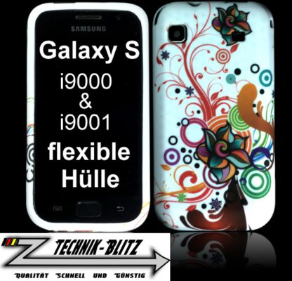 Schutzhülle für Samsung Galaxy S1 S i9000 i9001 in Weiß Crazy Blüte Design