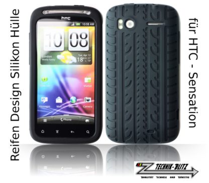 Silikon Schuthülle für HTC Sensation 4G XE G14 im Reifendesign Schwarz