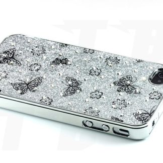 Schutzhülle für Iphone 4 Schmetterlinge Silber Glanz Glitter Diamant